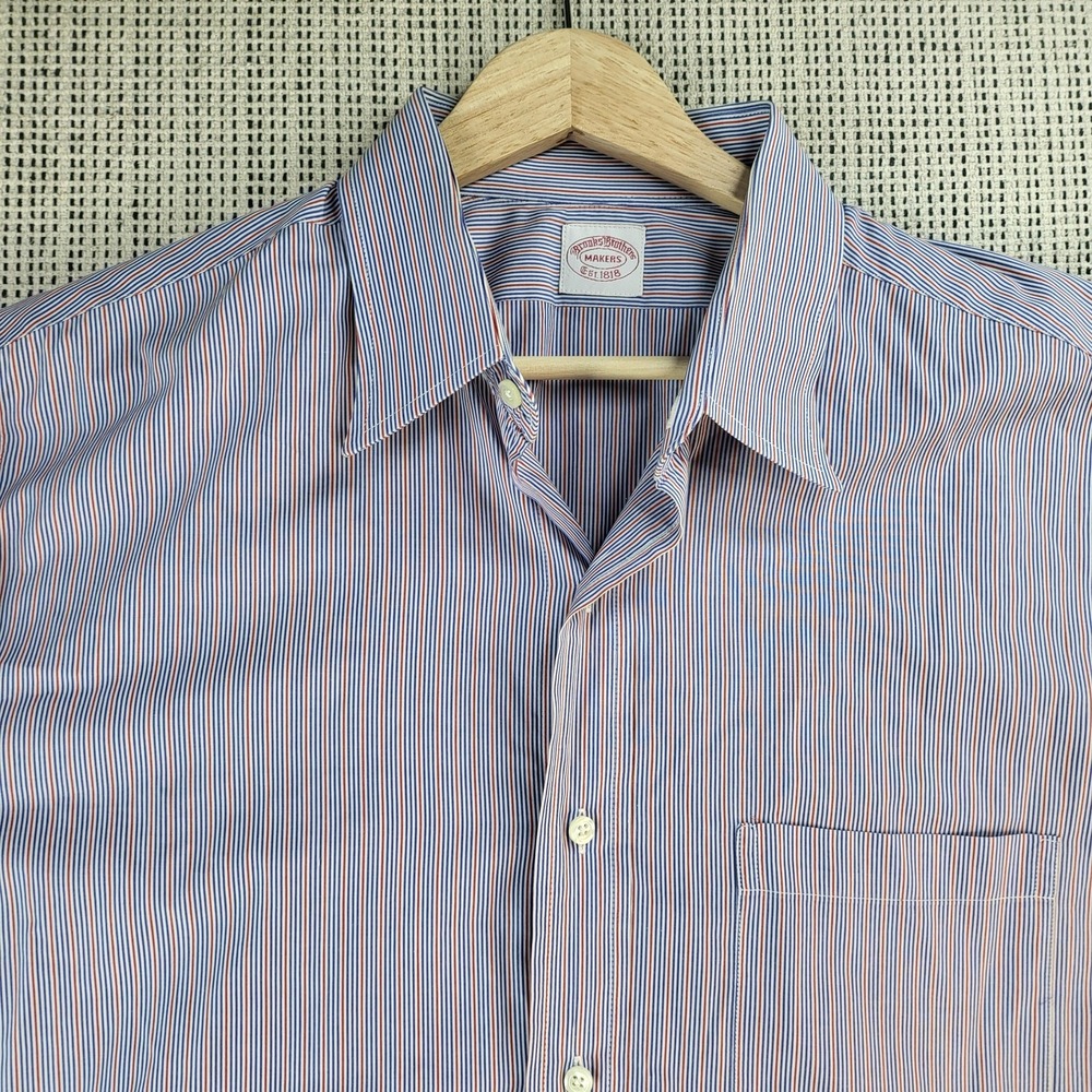Brooks Brothers Makers Shirt Mens 3XL Blue Red Stripe Long‎ Sleeve Button Front